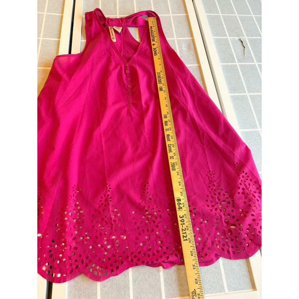 Bright Pink Laser Cut Tunic Shift Dress‎ XL Resort Vacation Wear Spring Tropical